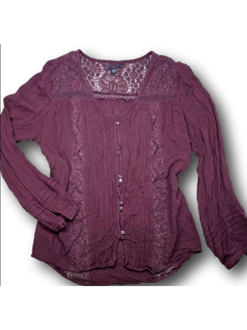 Women's American Eagle Outfitters Maroon Lace Blouse L - Picture 1 of 7